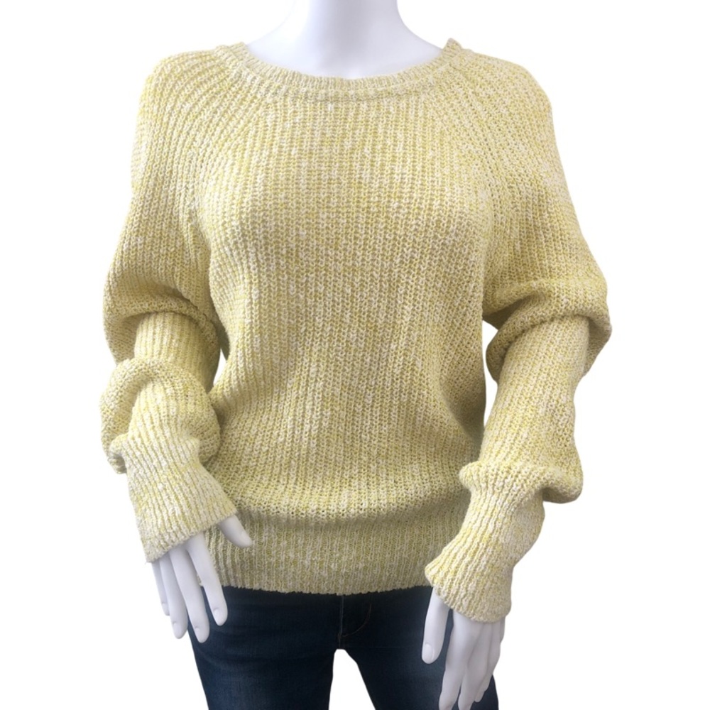 FREE PEOPLE Electric City Pullover Sweater Butter Yellow Linen Blend Knit Medium - Picture 2 of 9